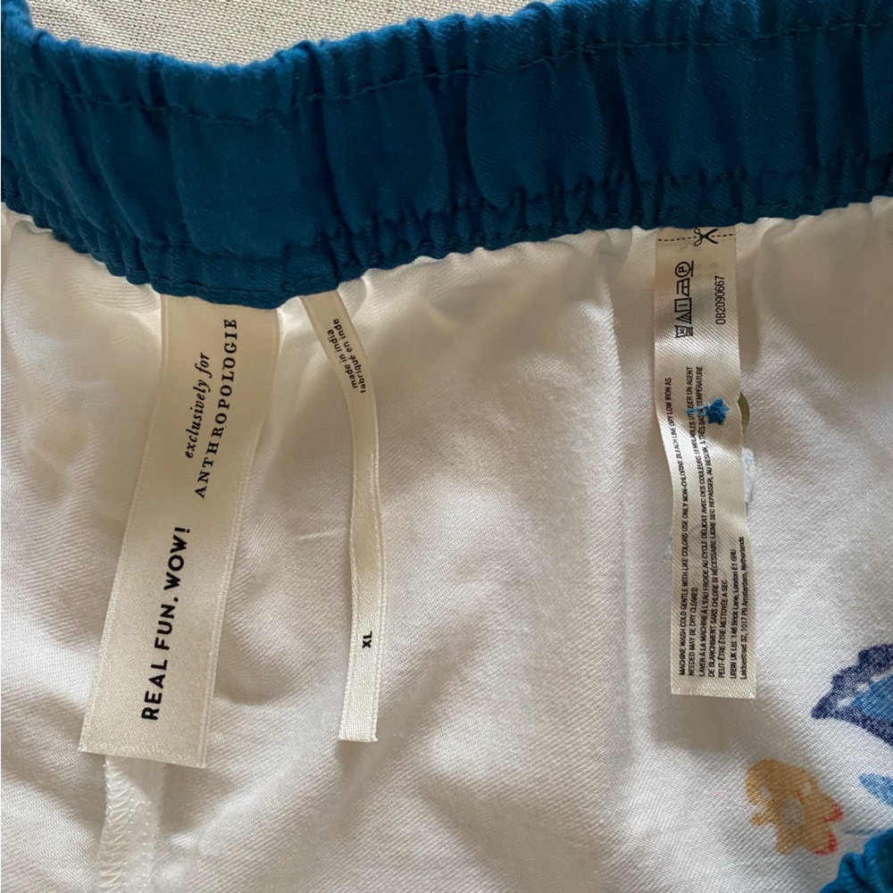 Anthropologie White Blue Orange Floral Print Pajama Pants XL - Picture 14 of 16